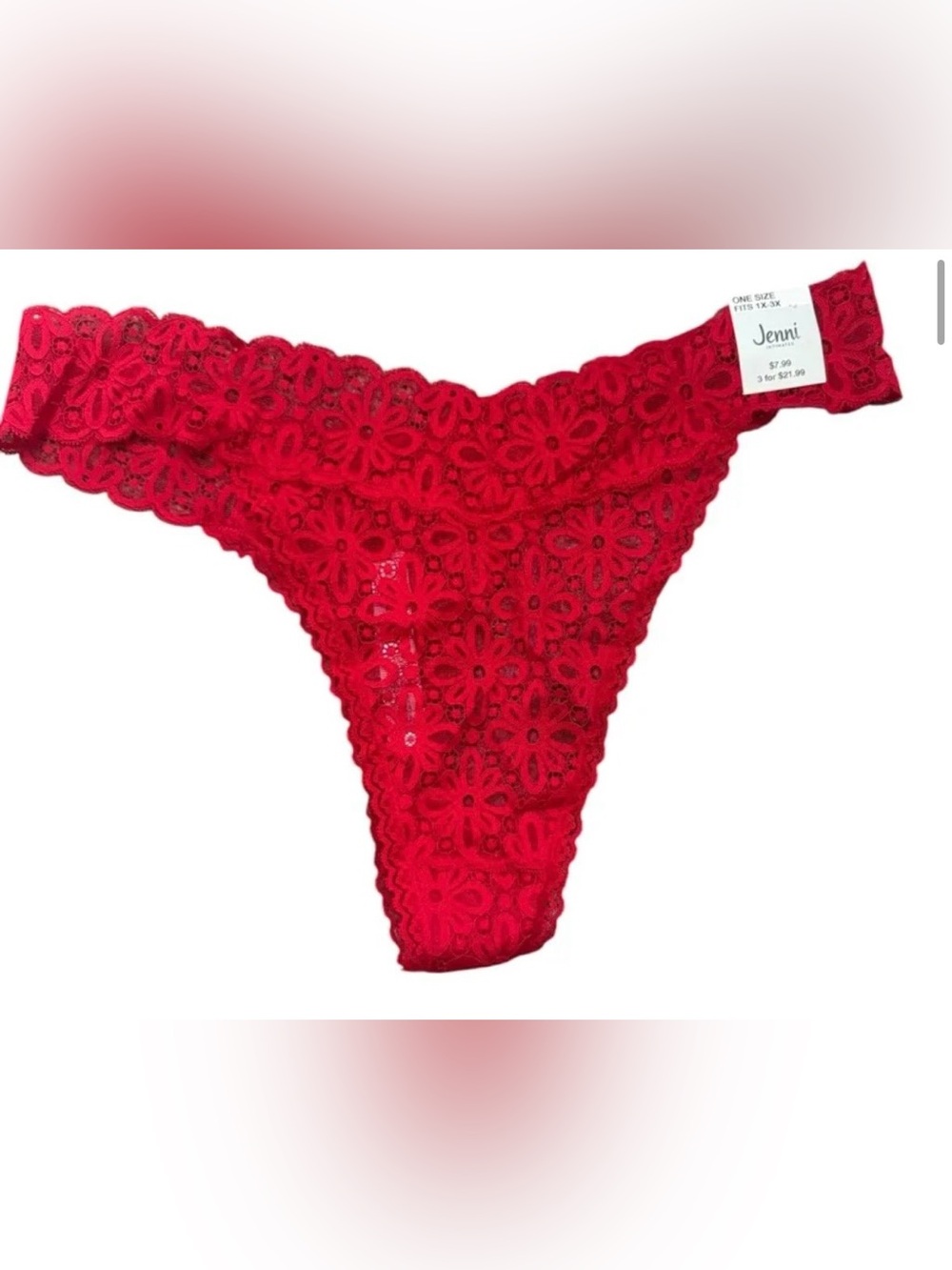 Jenni Red Lace Thong NWT | Fits 1X–3X | Soft Stretch Floral Lace Intimates
